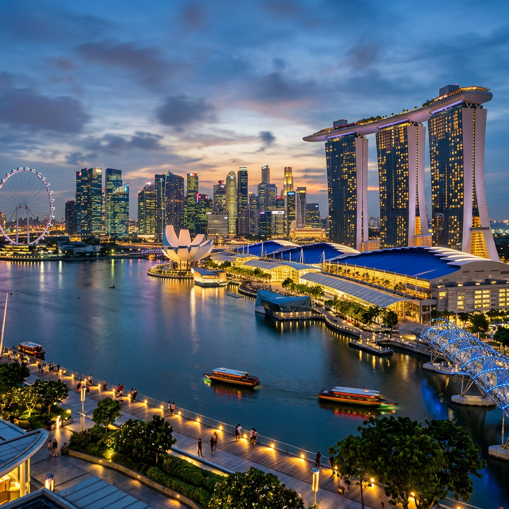 Singapore Marina Bay skyline with Marina Bay Sands and Singapore Flyer
